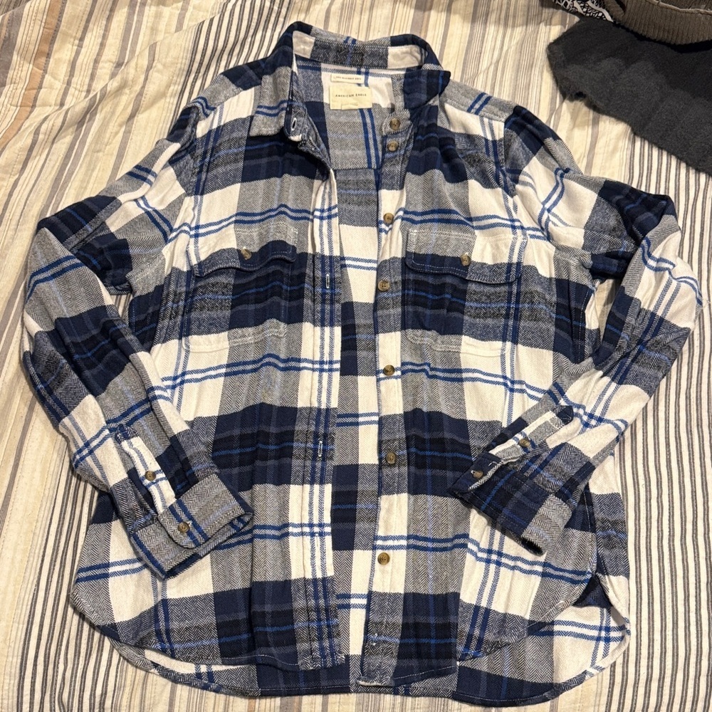 American Eagle Outfitters Blue and White Checkered Shirt